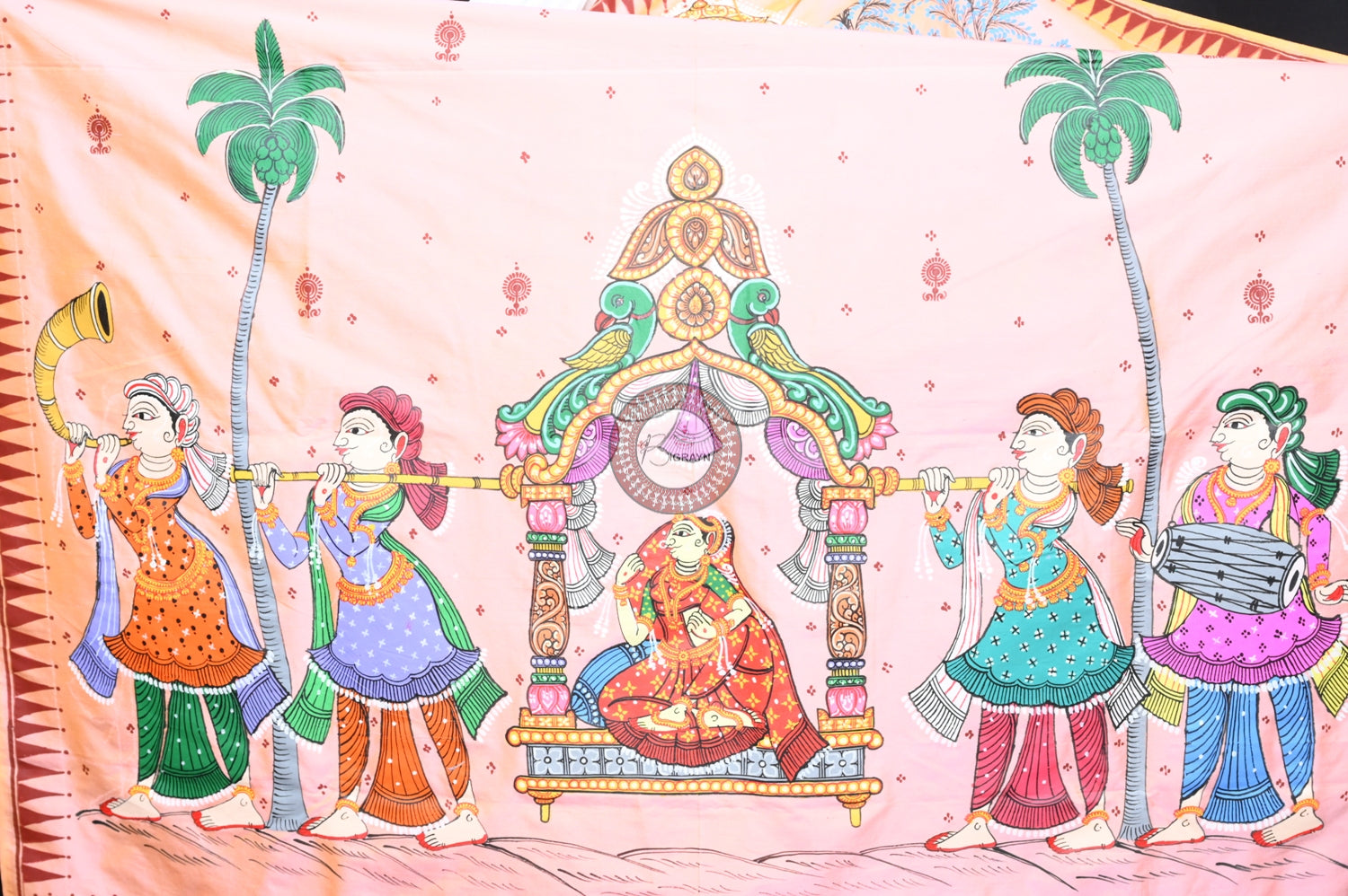 Dual Colour Peach Marriage Theme Pure Silk Pattachitra