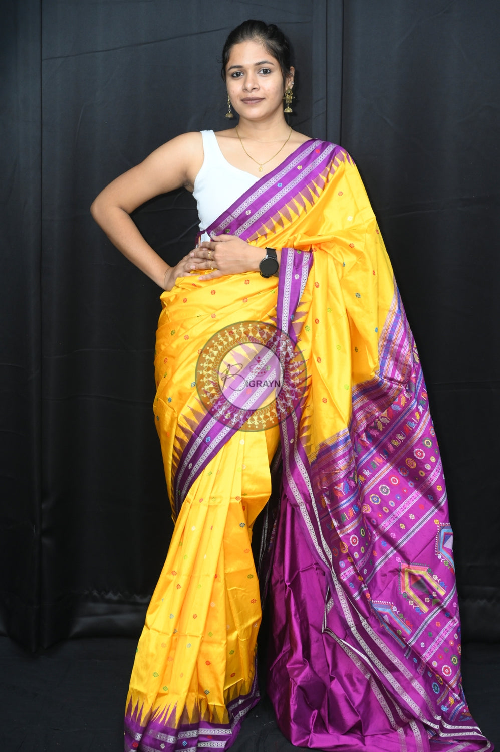 Yellow Purple Dolabedi Silk Saree