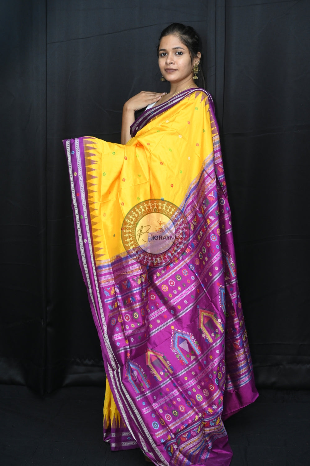 Yellow Purple Dolabedi Silk Saree