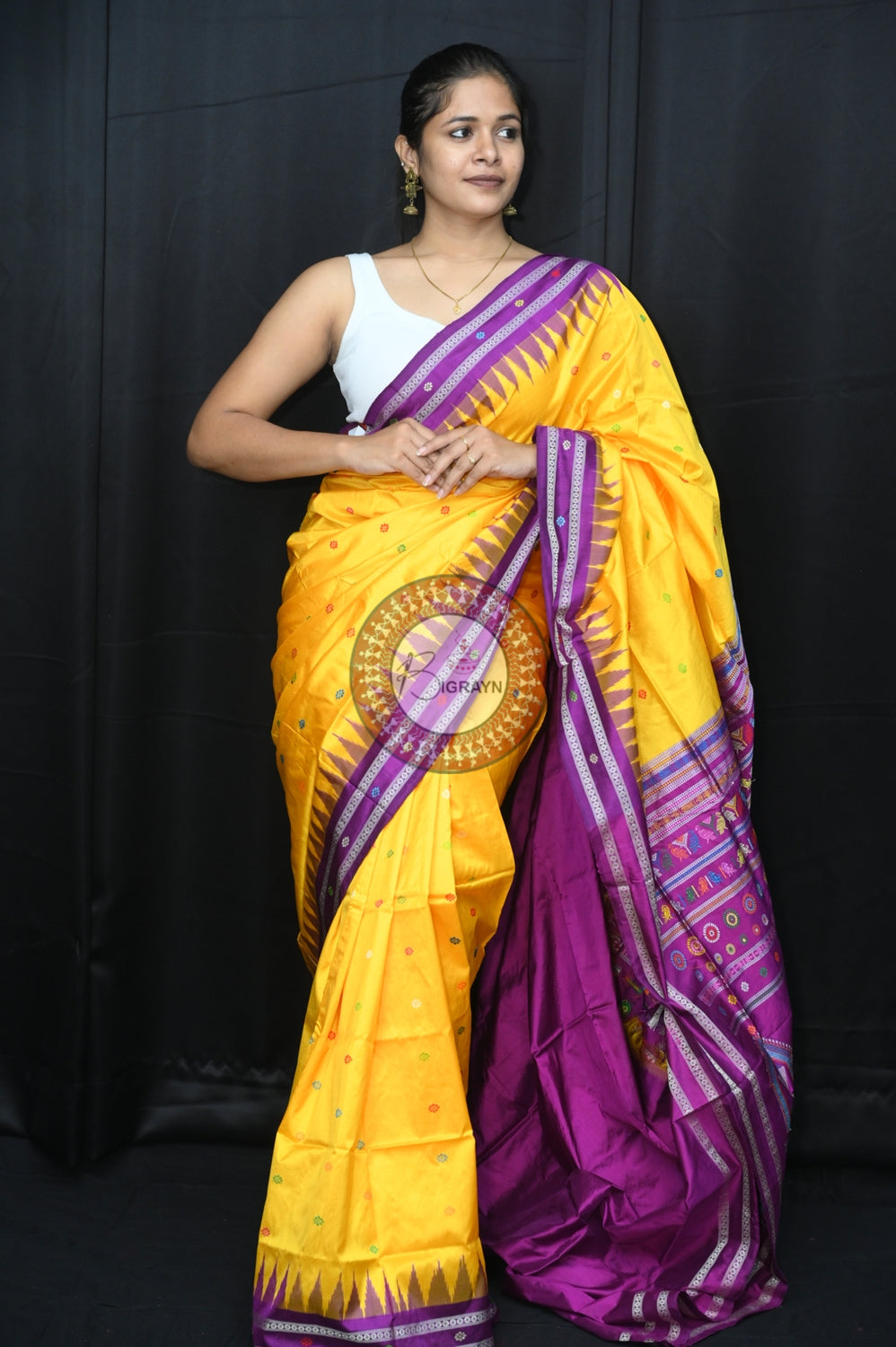 Yellow Purple Dolabedi Silk Saree