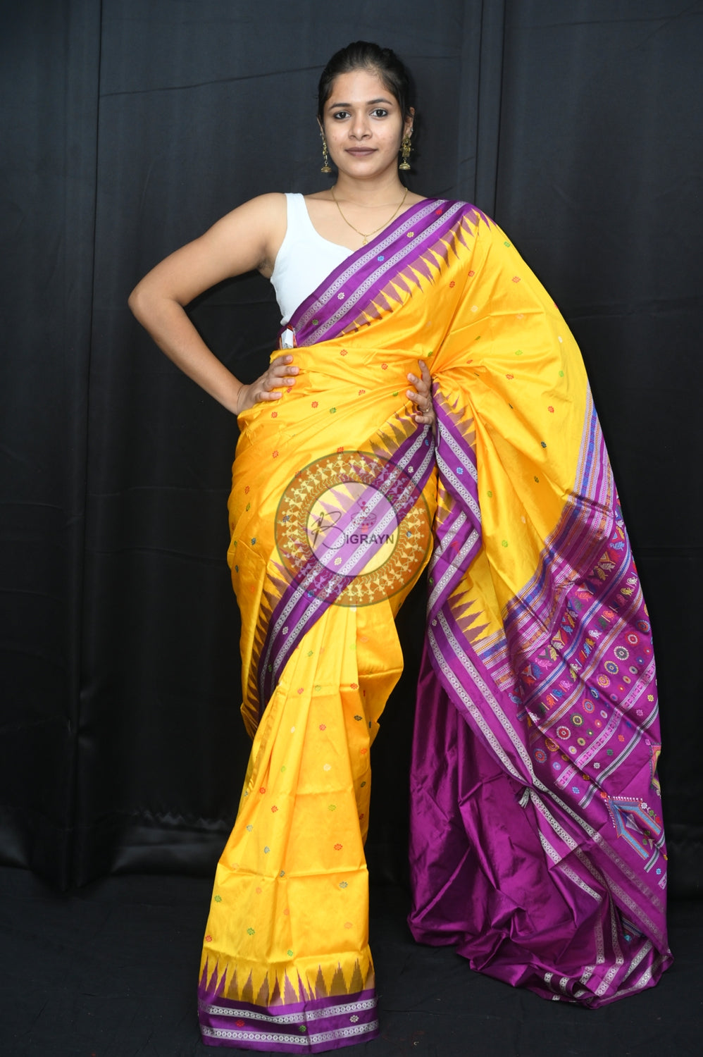 Yellow Purple Dolabedi Silk Saree