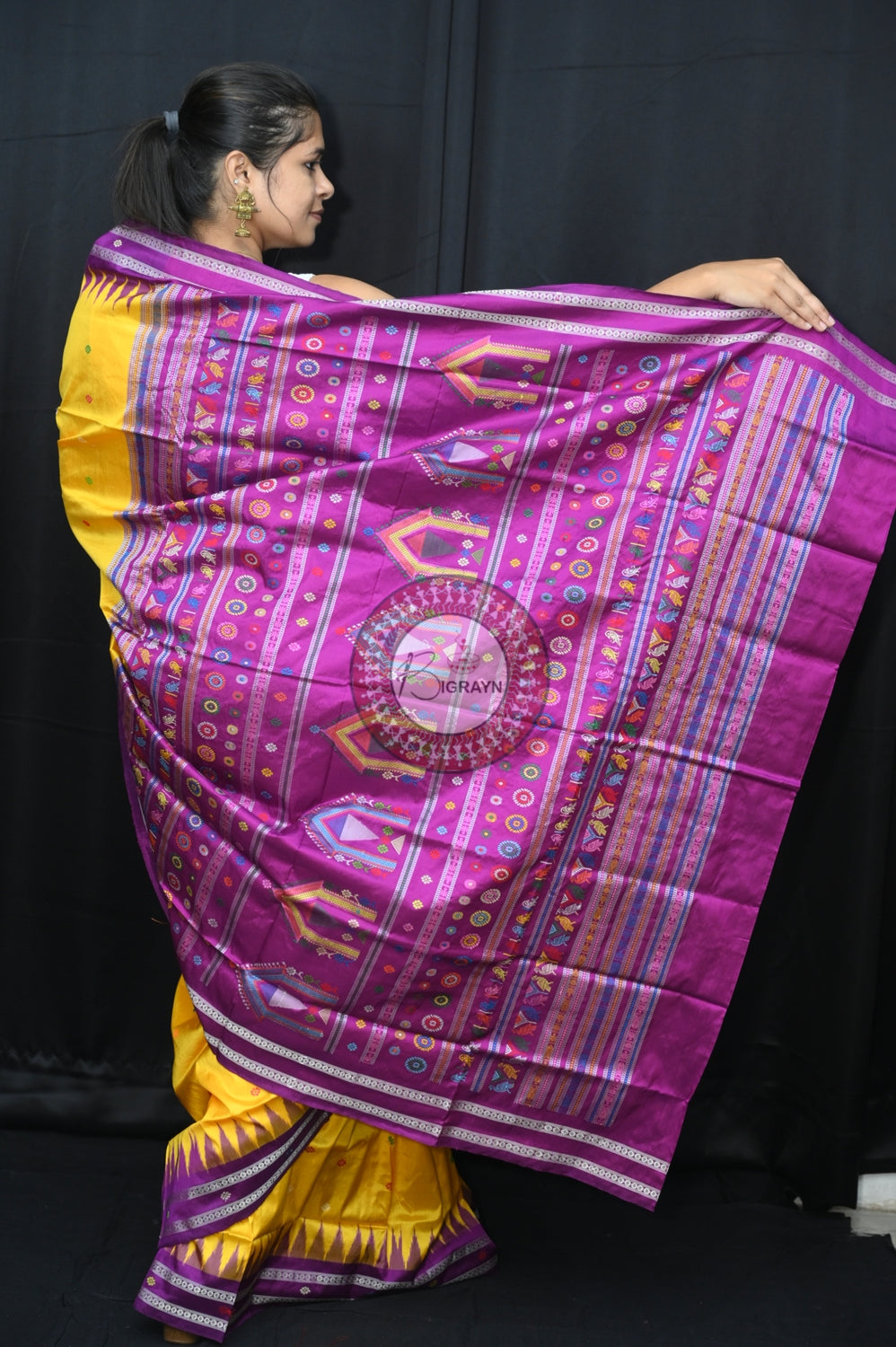 Yellow Purple Dolabedi Silk Saree