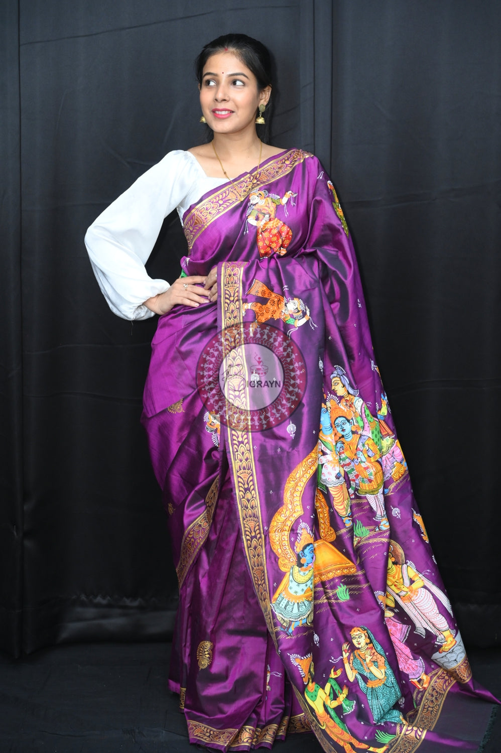 Purple Pancha Sati Pattachitra Silk Saree