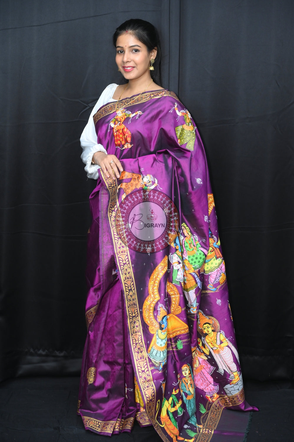 Purple Pancha Sati Pattachitra Silk Saree