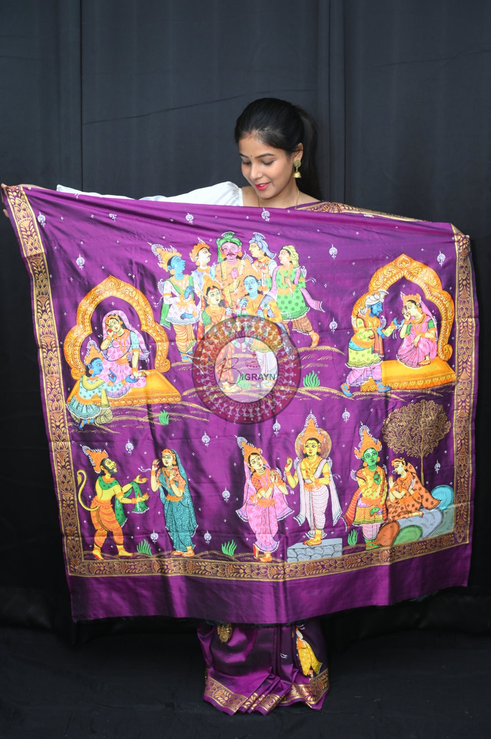 Purple Pancha Sati Pattachitra Silk Saree