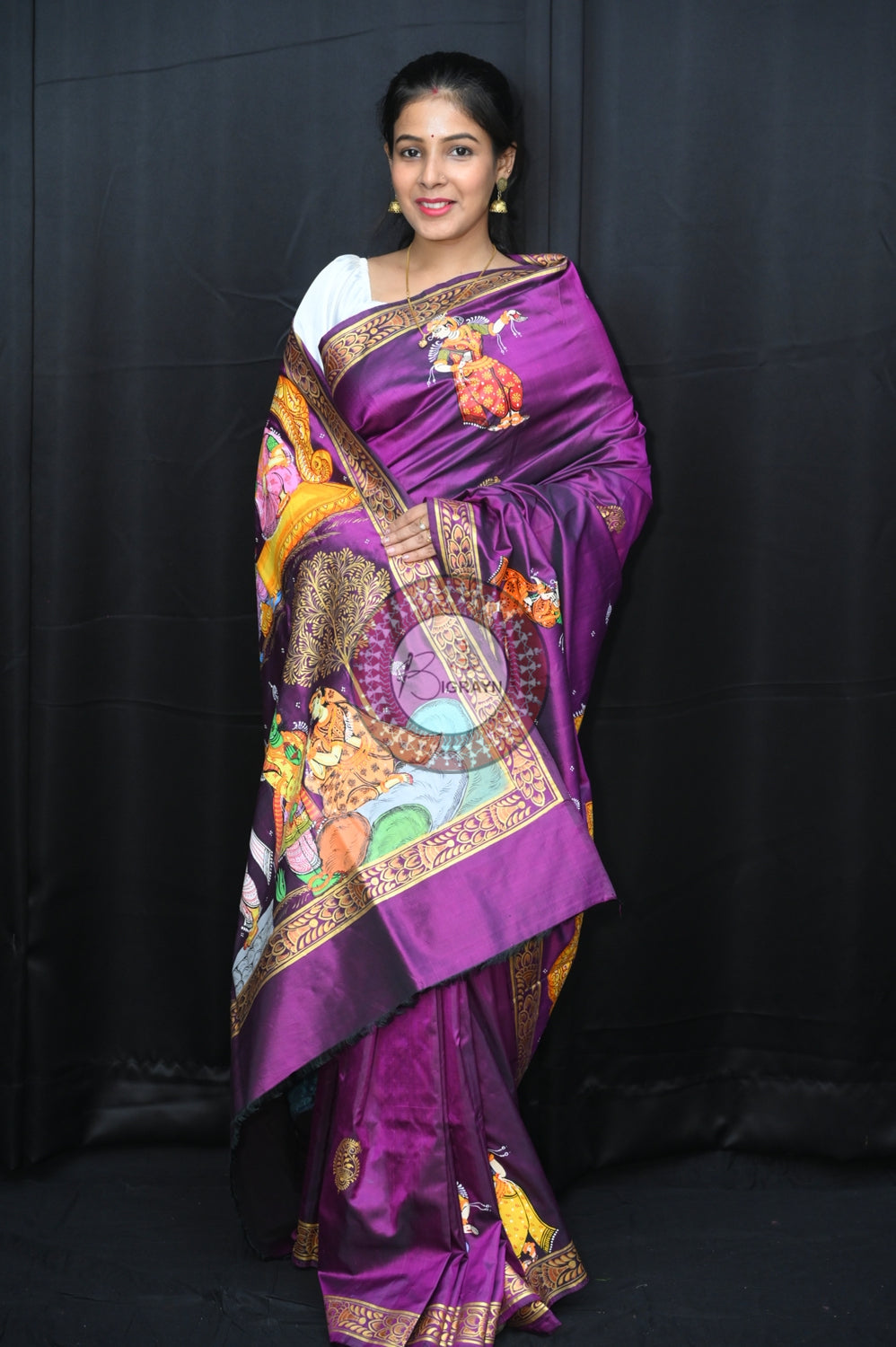 Purple Pancha Sati Pattachitra Silk Saree