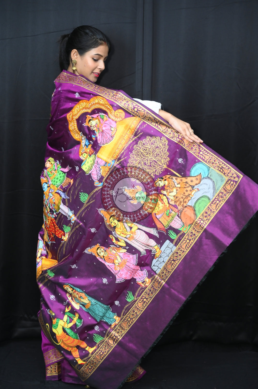 Purple Pancha Sati Pattachitra Silk Saree