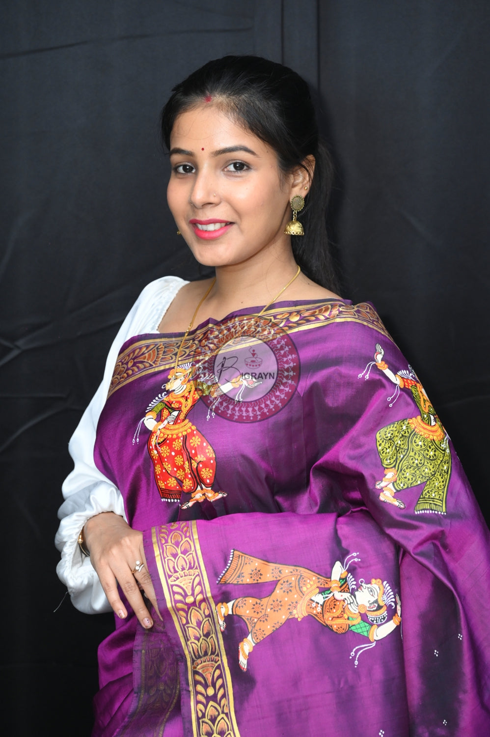 Purple Pancha Sati Pattachitra Silk Saree