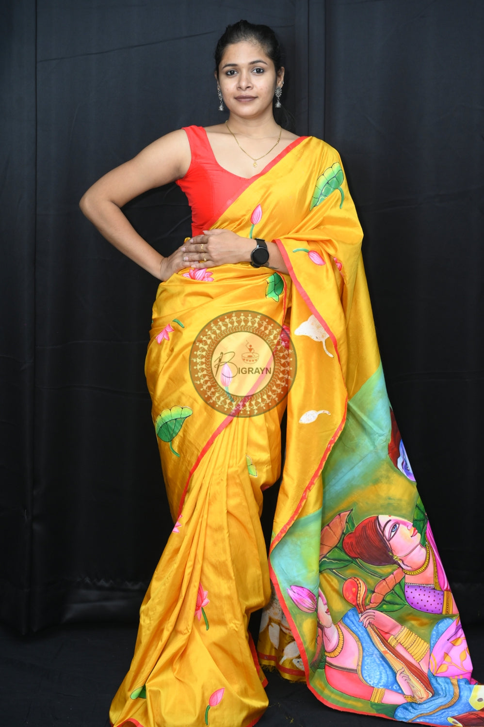 Radha Krishna Modern Art Silk Saree (Pattachitra)