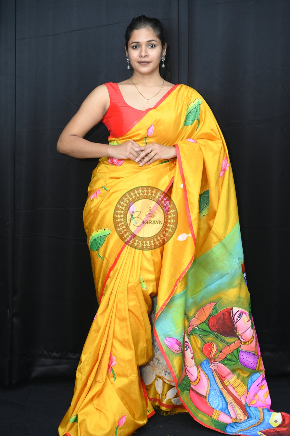 Radha Krishna Modern Art Silk Saree (Pattachitra)