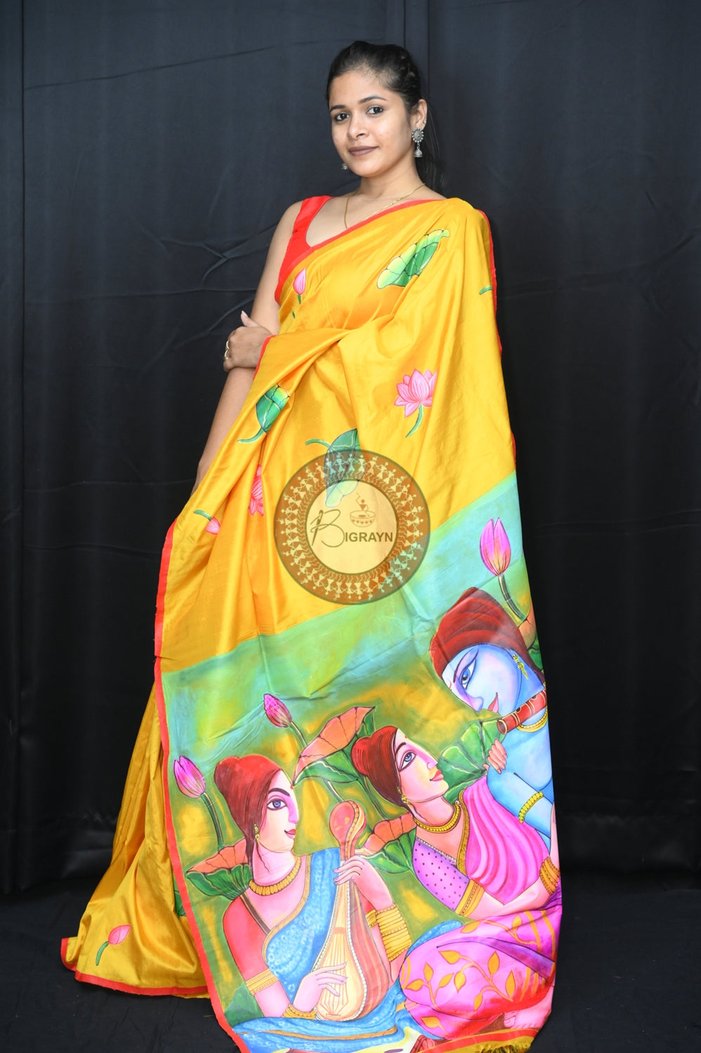 Radha Krishna Modern Art Silk Saree (Pattachitra)