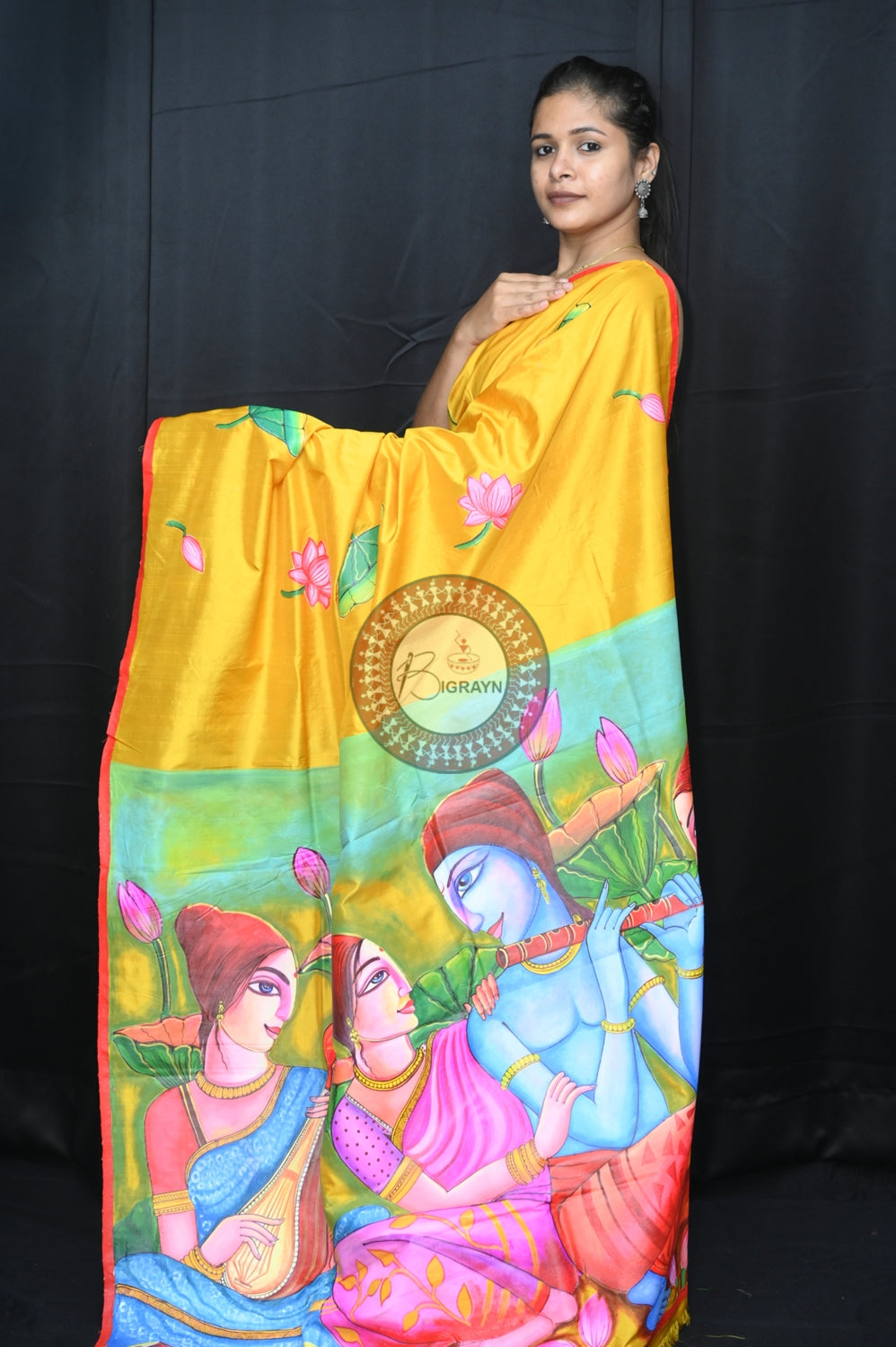 Radha Krishna Modern Art Silk Saree (Pattachitra)