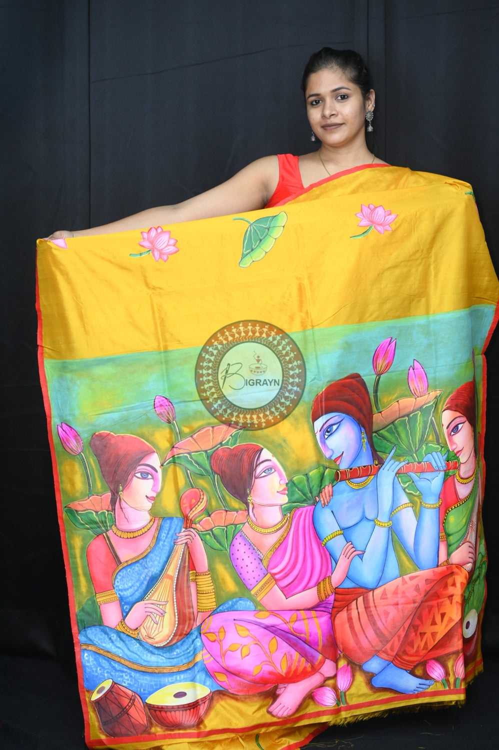 Radha Krishna Modern Art Silk Saree (Pattachitra)