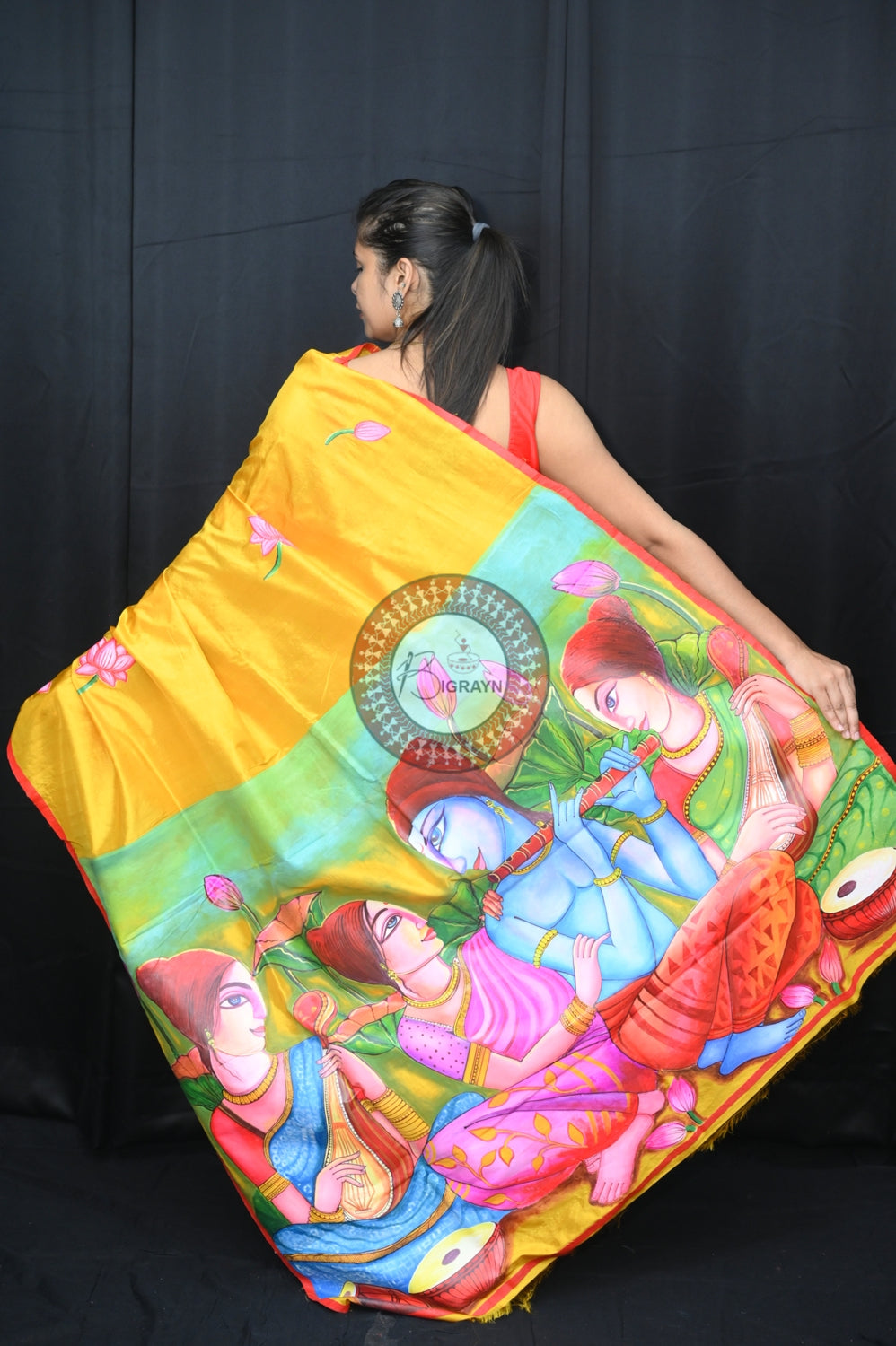 Radha Krishna Modern Art Silk Saree (Pattachitra)