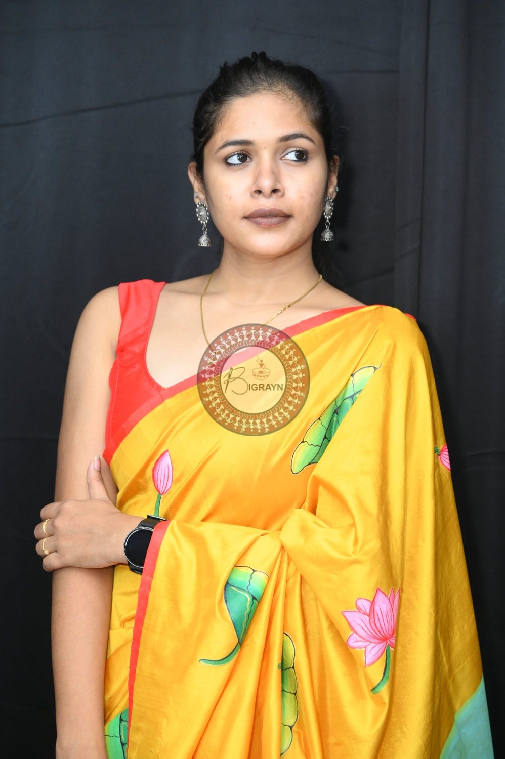 Radha Krishna Modern Art Silk Saree (Pattachitra)