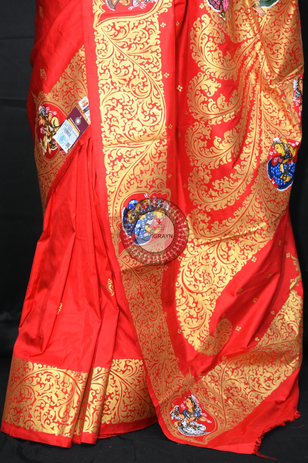 Red Kandarpa Sankha Pattachitra Silk Saree