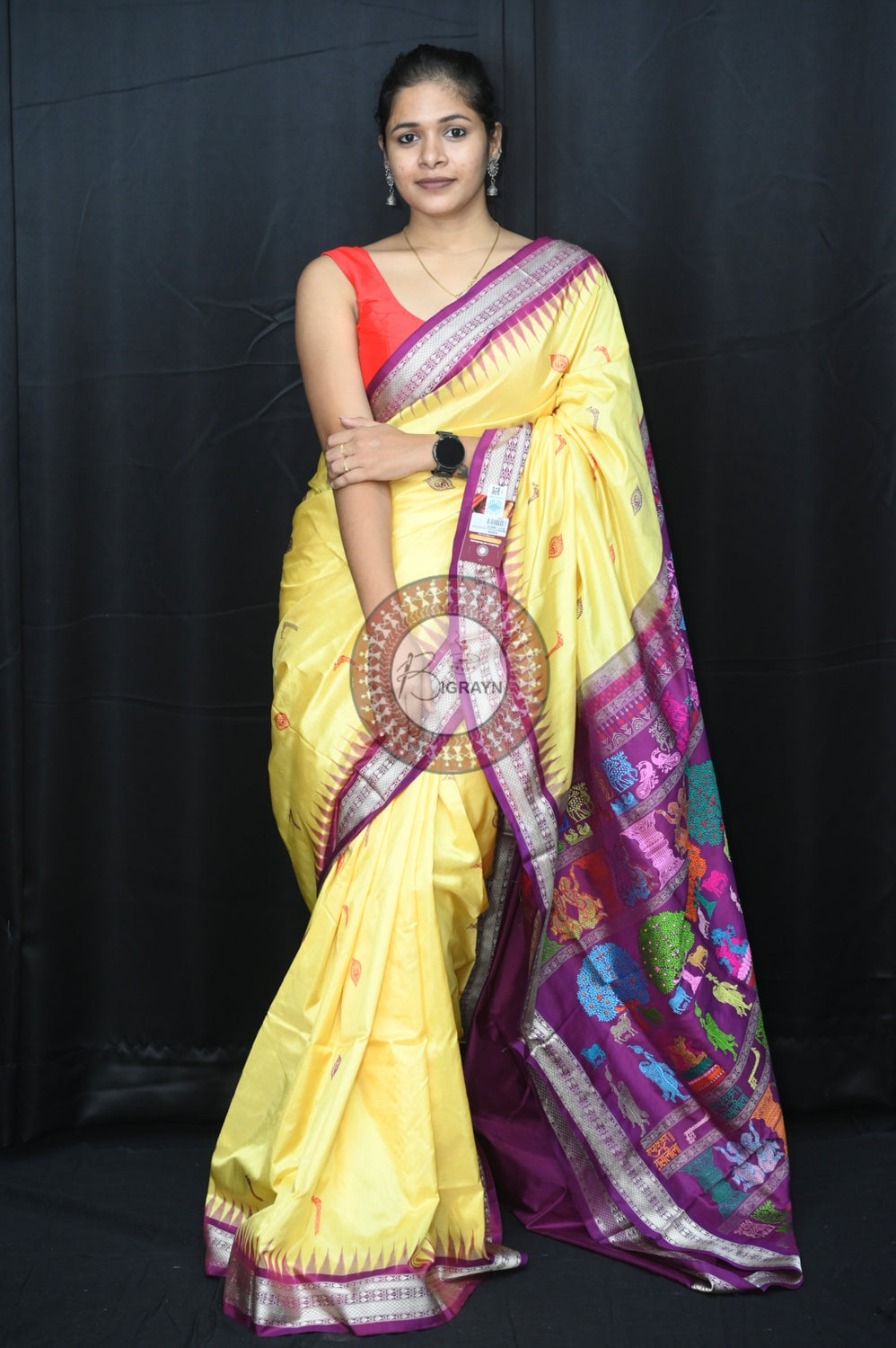 Light Yellow Purple Rasleela Exclusive Sambalpuri Silk Saree