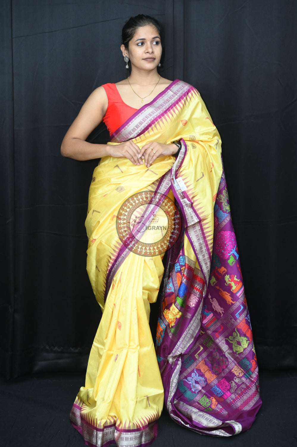 Light Yellow Purple Rasleela Exclusive Sambalpuri Silk Saree