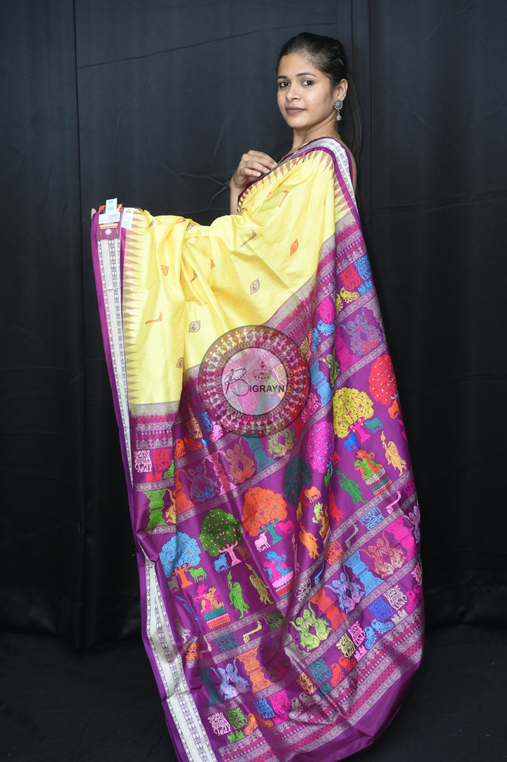 Light Yellow Purple Rasleela Exclusive Sambalpuri Silk Saree
