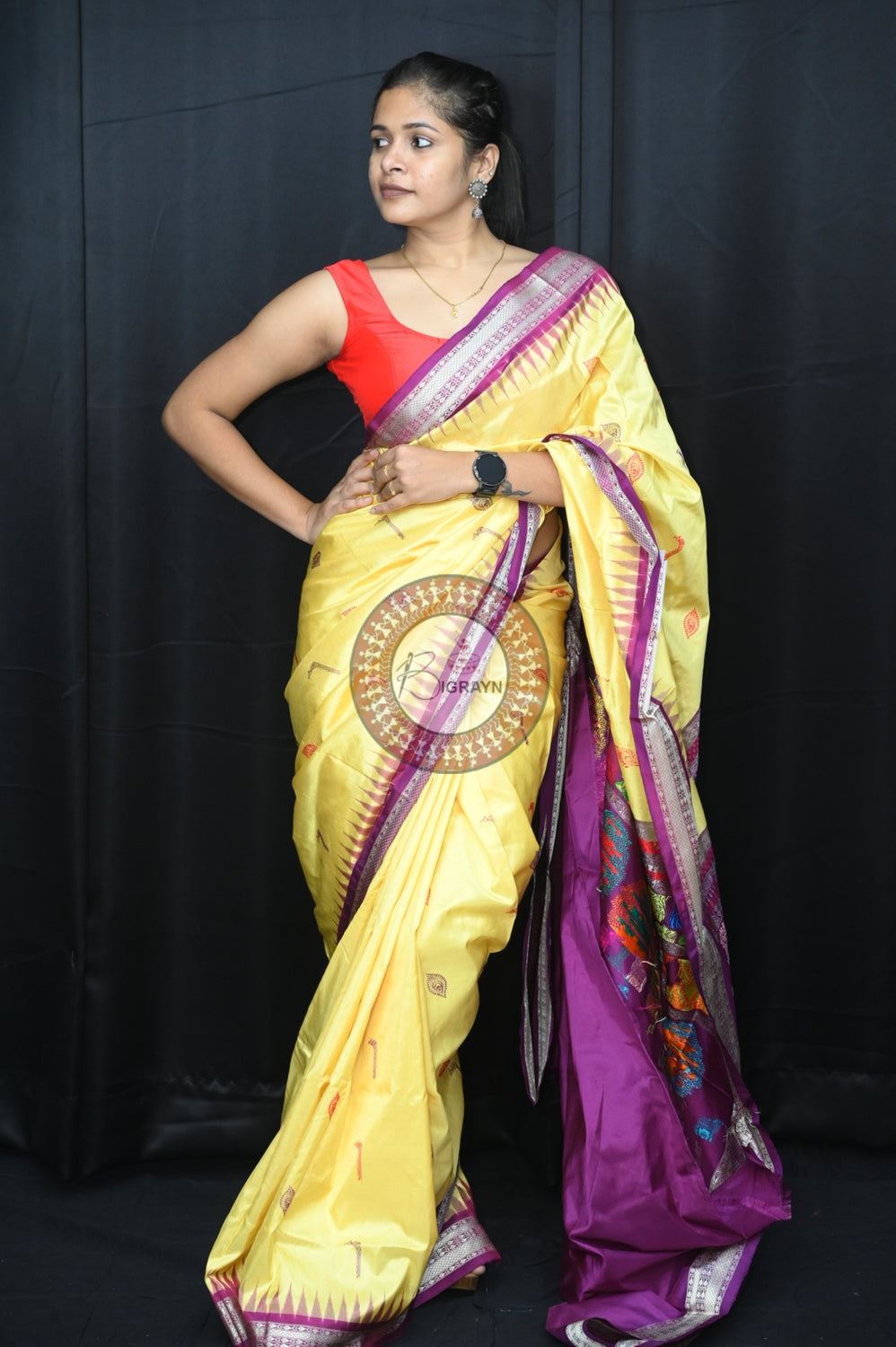 Light Yellow Purple Rasleela Exclusive Sambalpuri Silk Saree