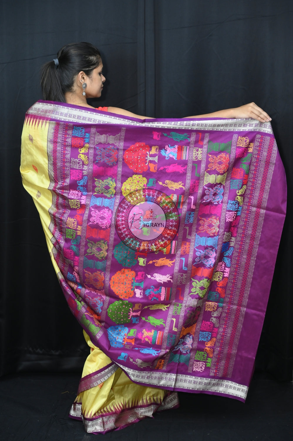 Light Yellow Purple Rasleela Exclusive Sambalpuri Silk Saree