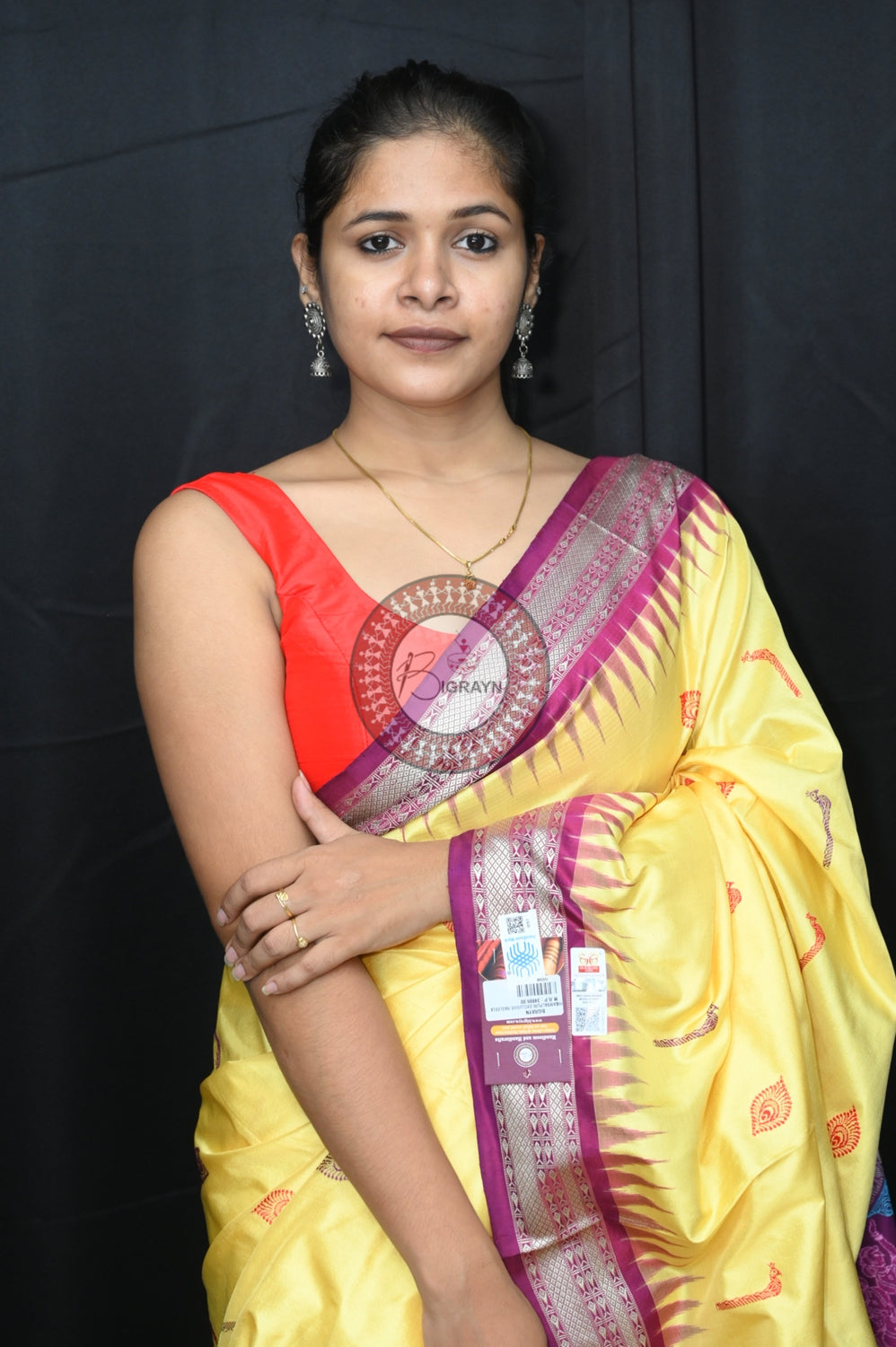 Light Yellow Purple Rasleela Exclusive Sambalpuri Silk Saree