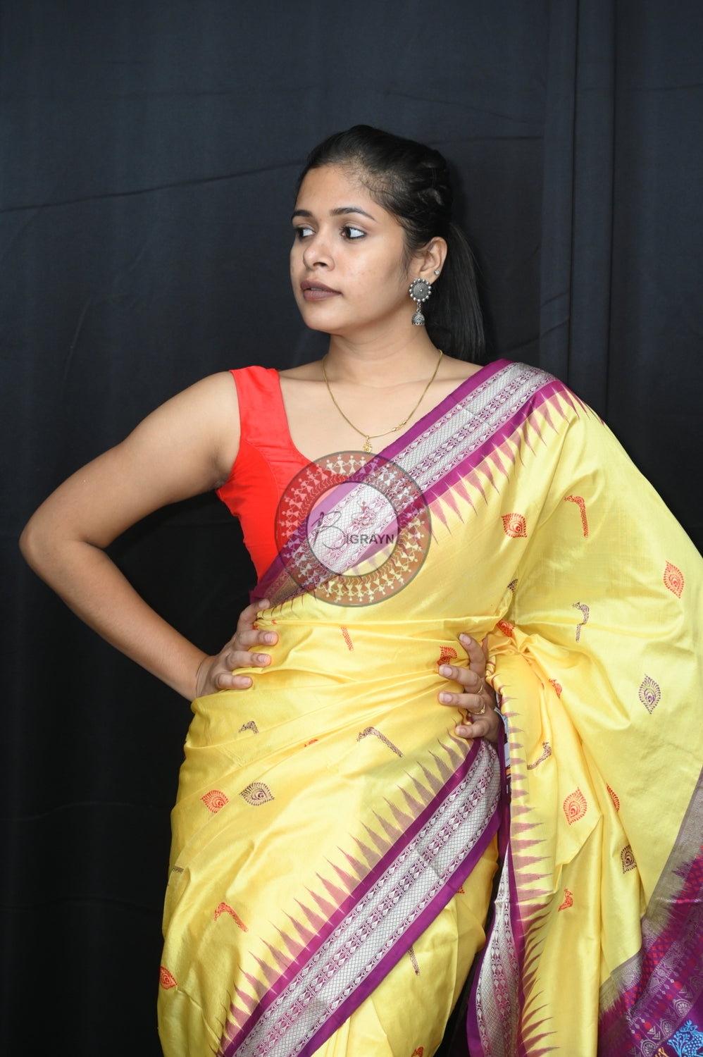 Light Yellow Purple Rasleela Exclusive Sambalpuri Silk Saree