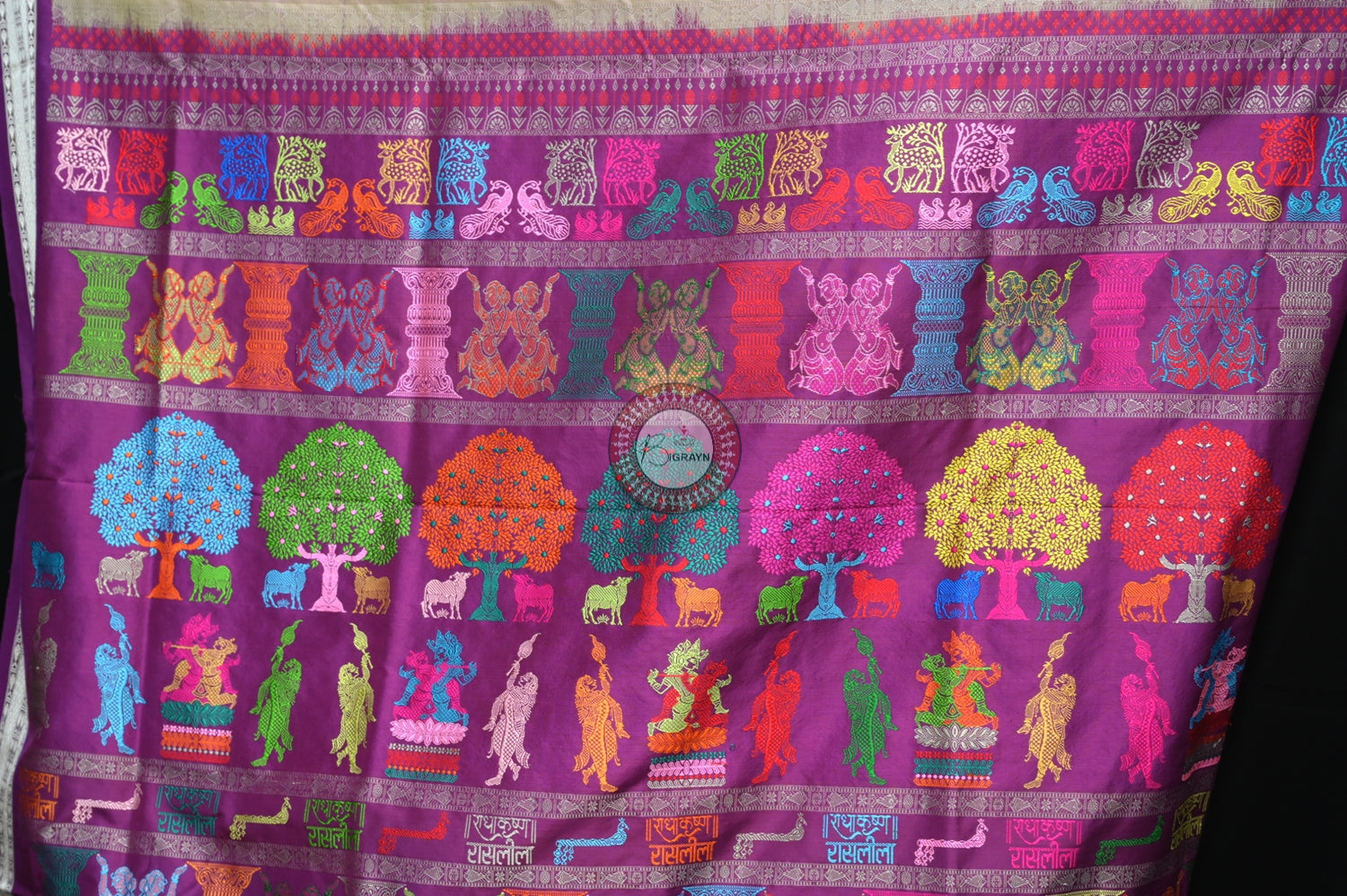 Light Yellow Purple Rasleela Exclusive Sambalpuri Silk Saree