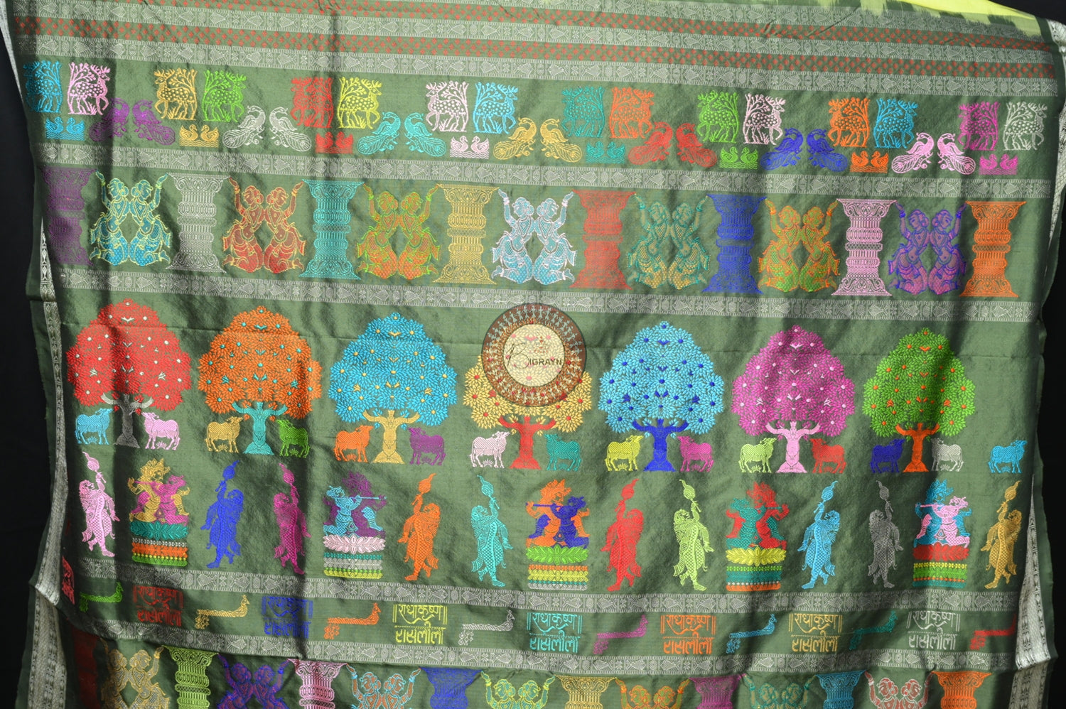 Light Yellow Mehndi Rasleela Exclusive Sambalpuri Silk Saree