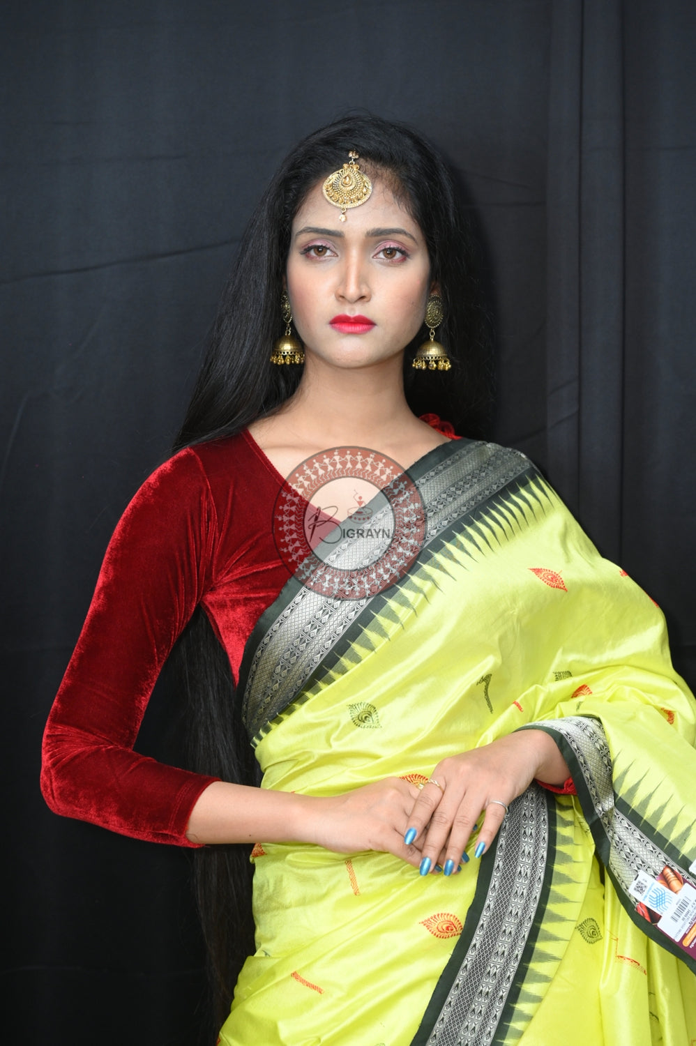 Light Yellow Mehndi Rasleela Exclusive Sambalpuri Silk Saree