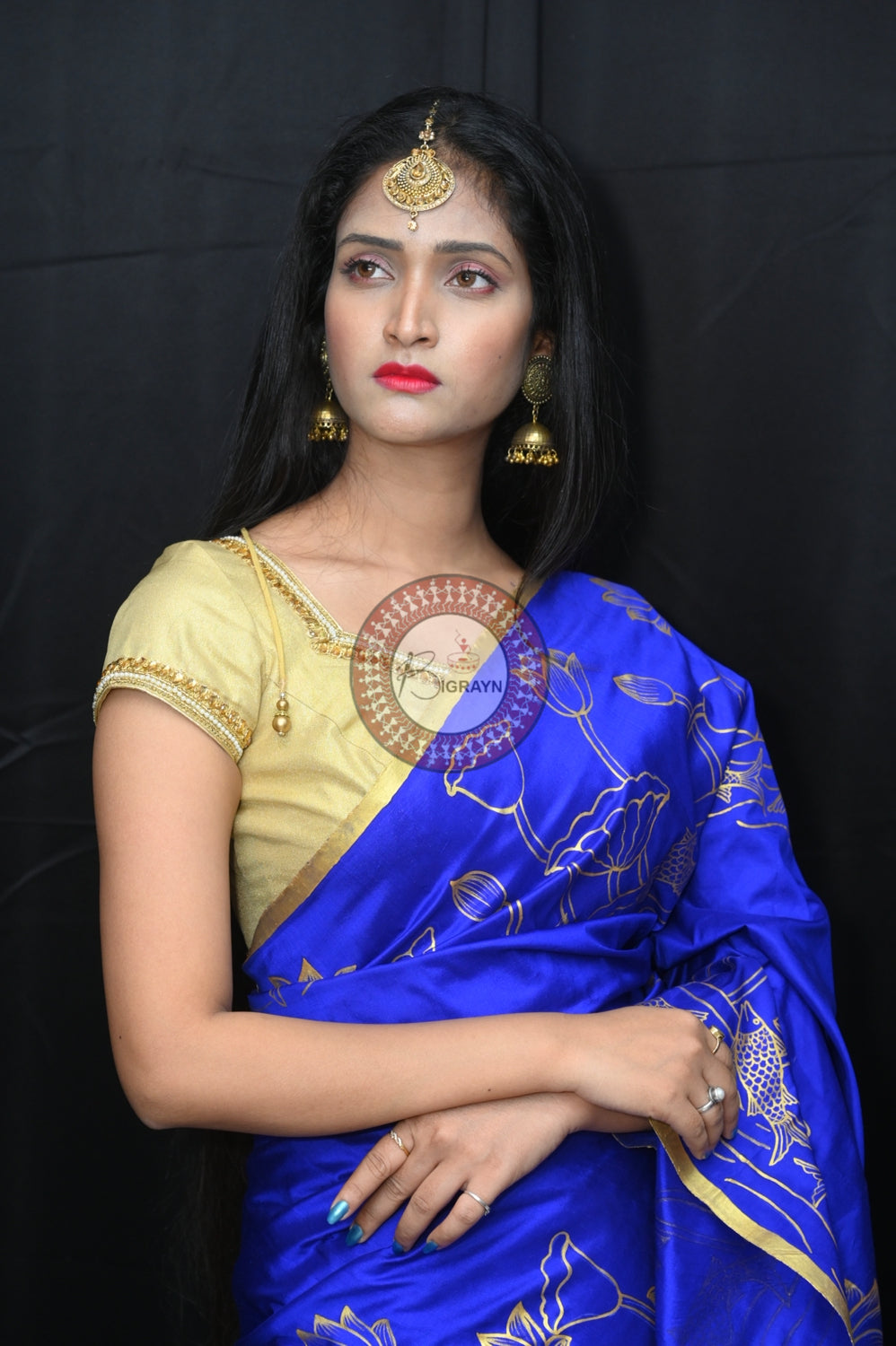 Blue GajaLaxmi Theme Pattachitra Silk Saree