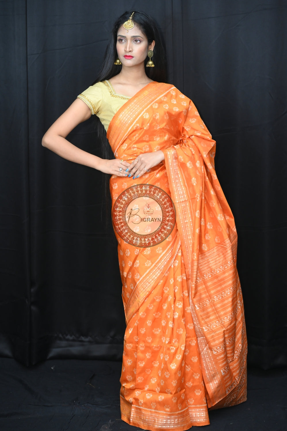 Orange Lotus Natural Dye Silk Saree