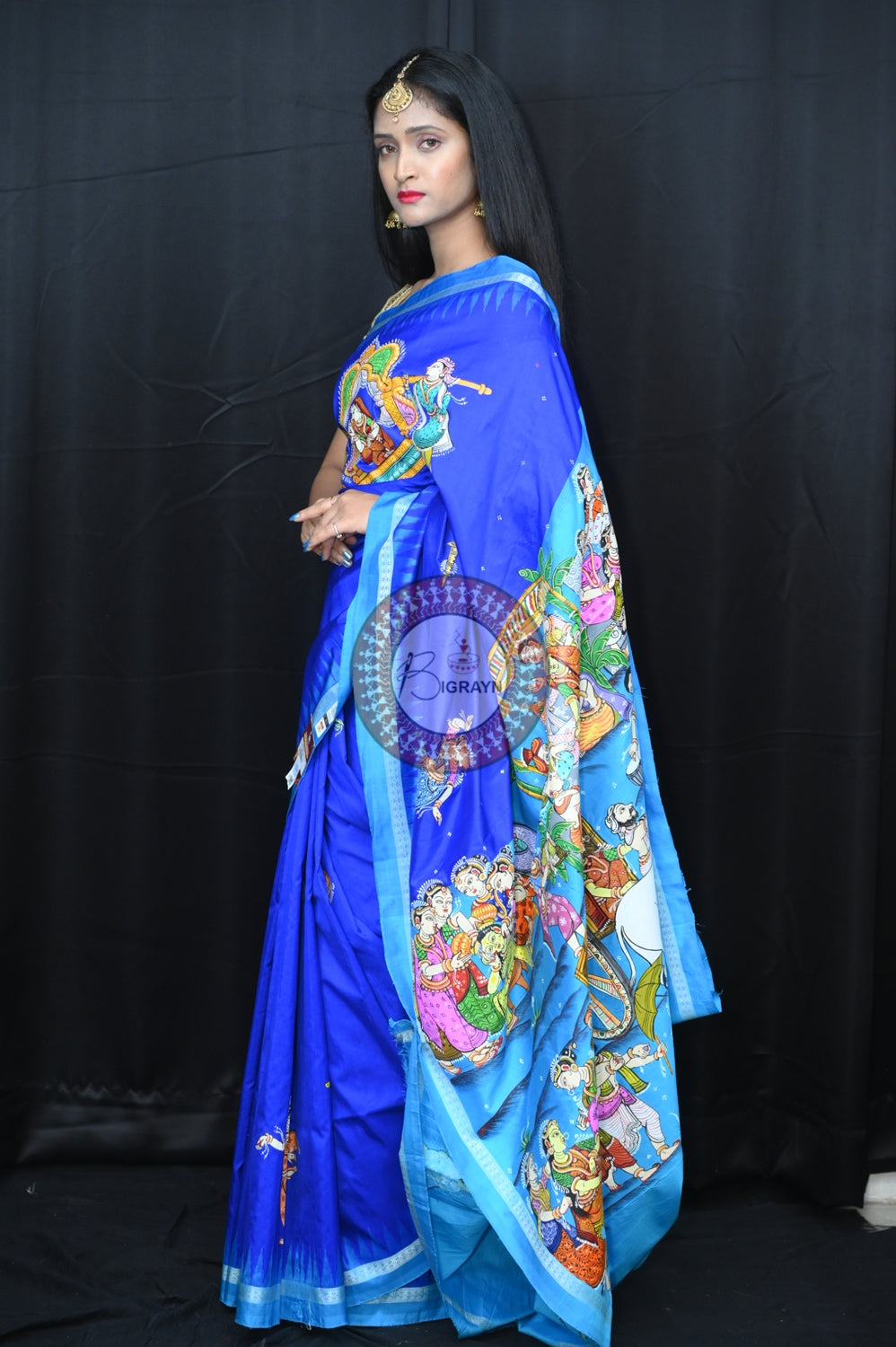 Blue Marriage Rituals Pattachitra Silk Saree
