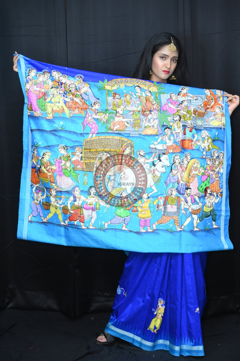 Blue Marriage Rituals Pattachitra Silk Saree