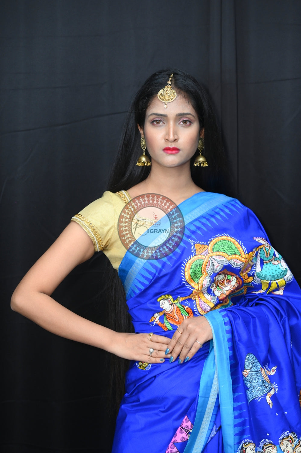 Blue Marriage Rituals Pattachitra Silk Saree