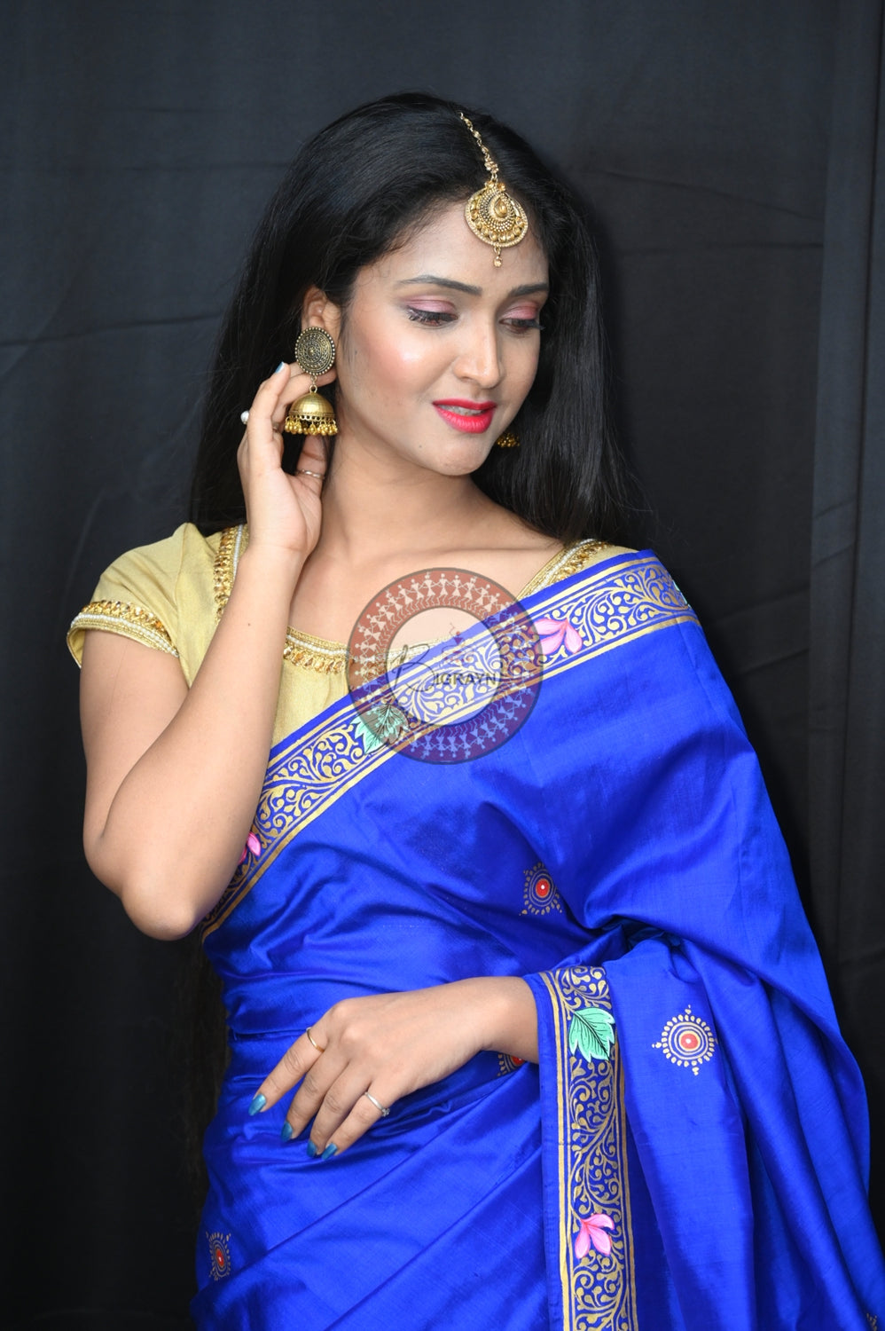 Blue Durga Puja Exclusive Pattachitra Silk Saree