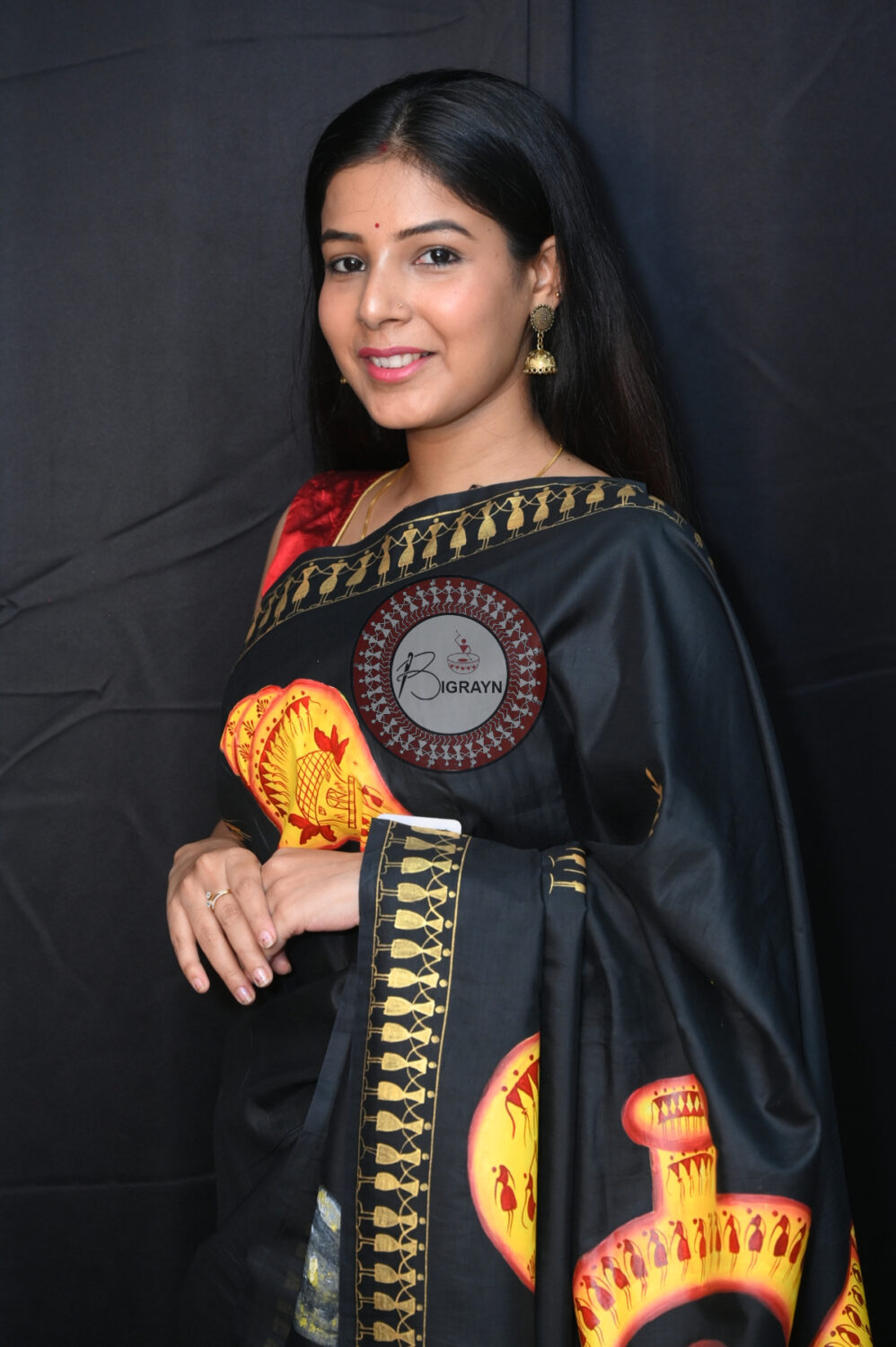 Black Musical Instruments Pattachitra Silk Saree