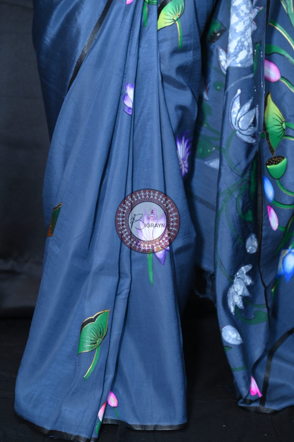 Grey Kamadhenu Pattachitra Silk Saree