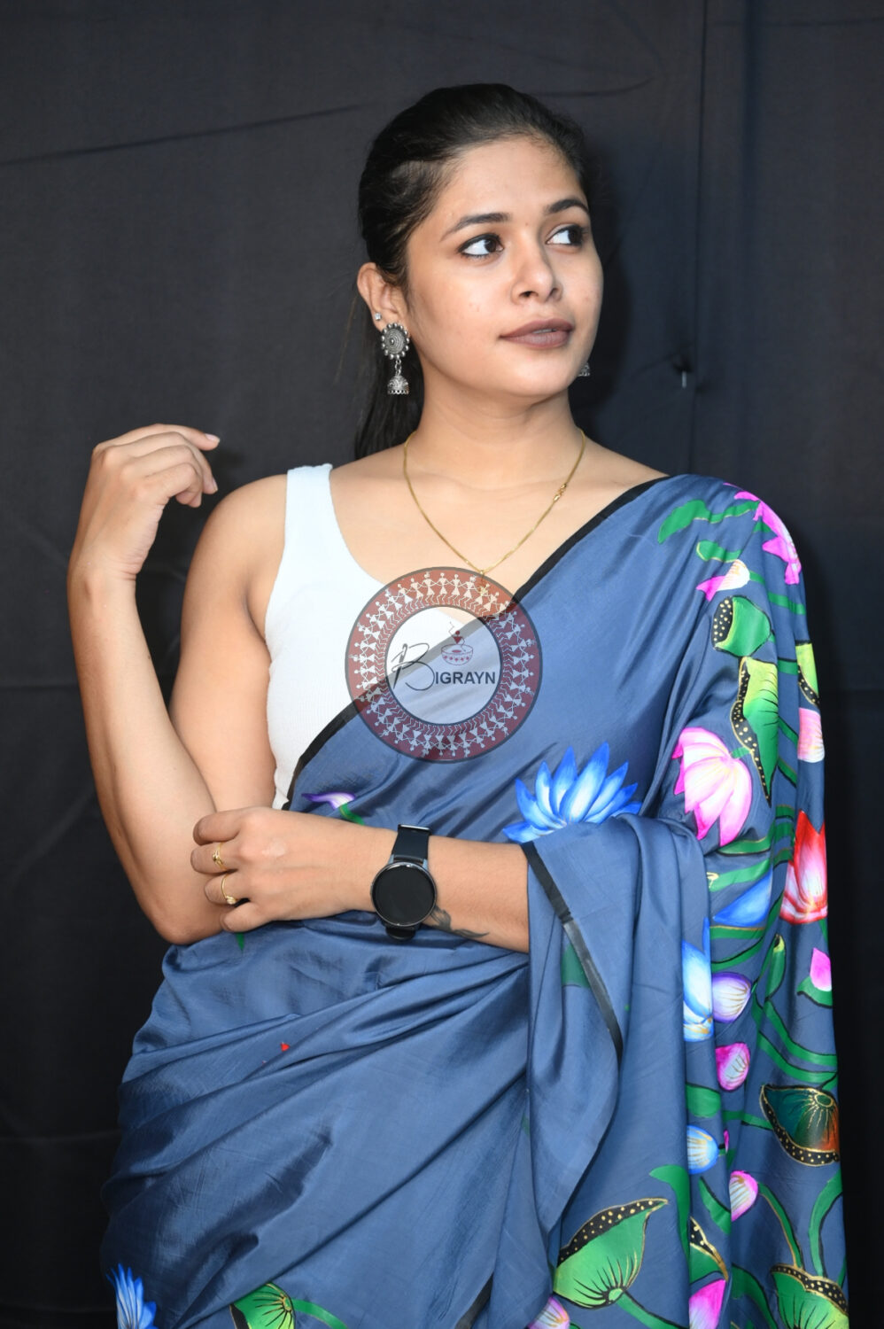 Grey Kamadhenu Pattachitra Silk Saree