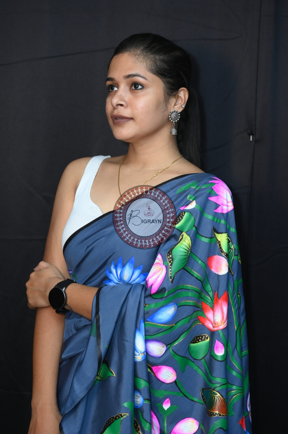 Grey Kamadhenu Pattachitra Silk Saree