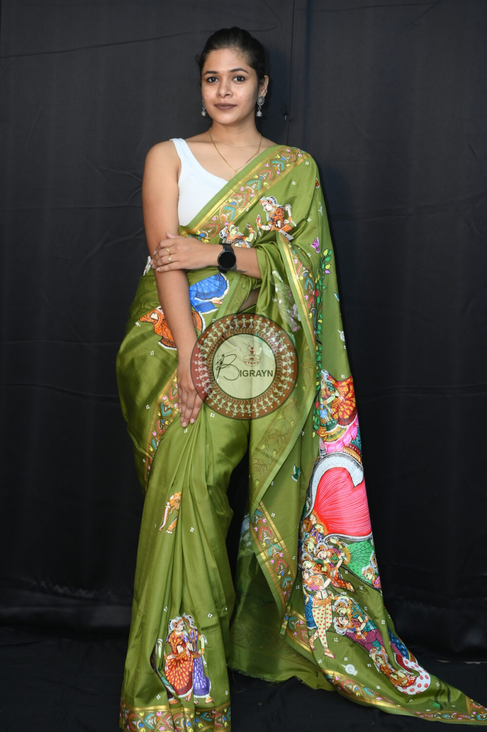 Mehndi Kandarpa Hasti Pattachitra Silk Saree