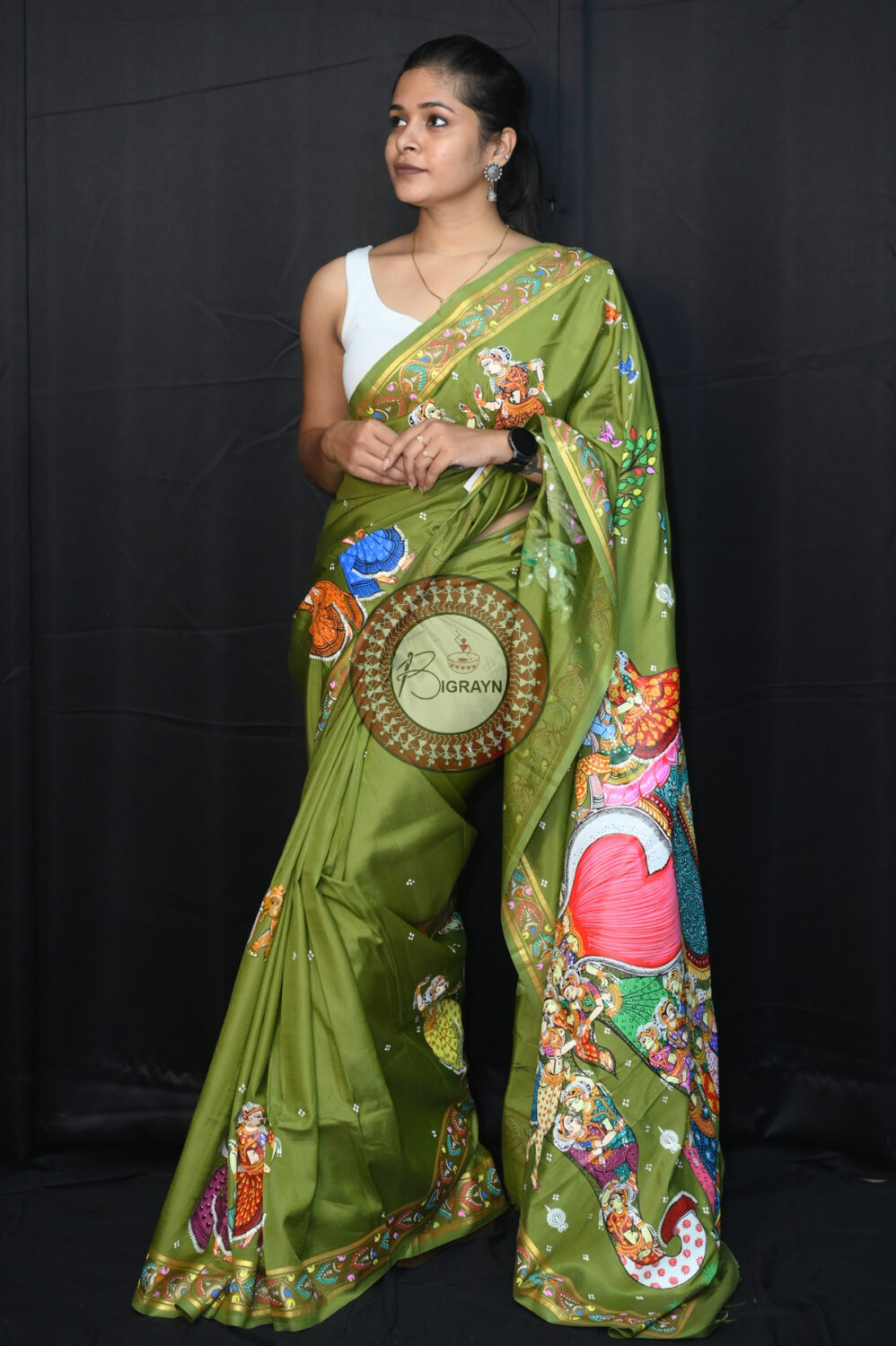 Mehndi Kandarpa Hasti Pattachitra Silk Saree