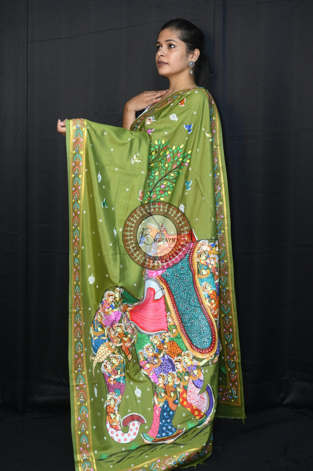 Mehndi Kandarpa Hasti Pattachitra Silk Saree