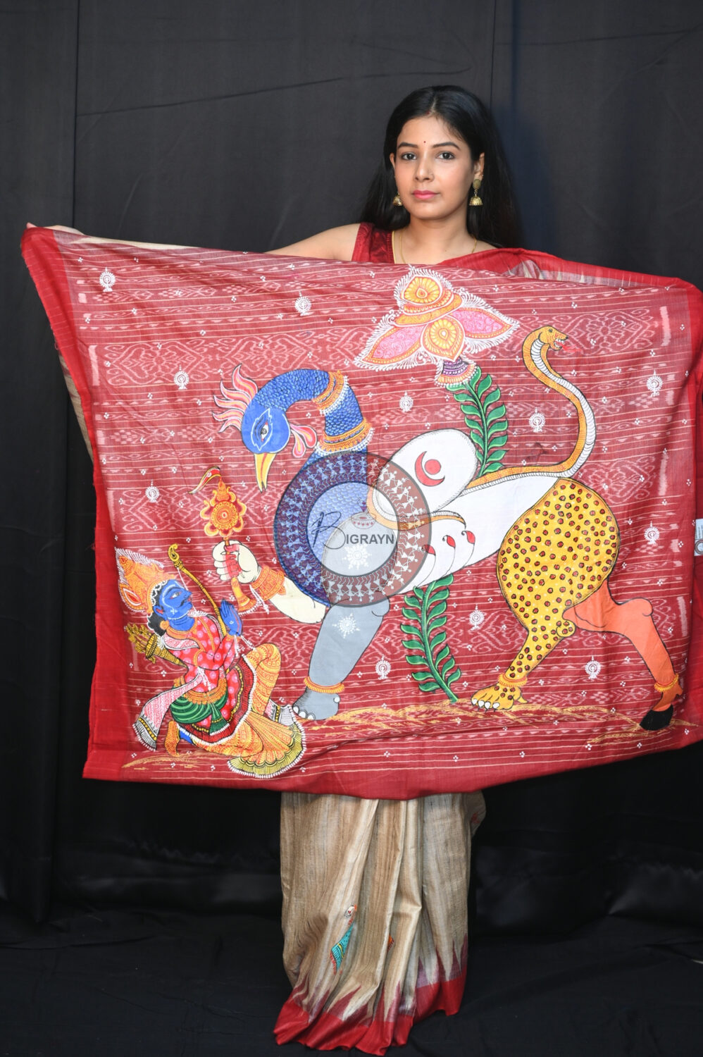 Tussar Nabagunjara Pattachitra Silk Saree