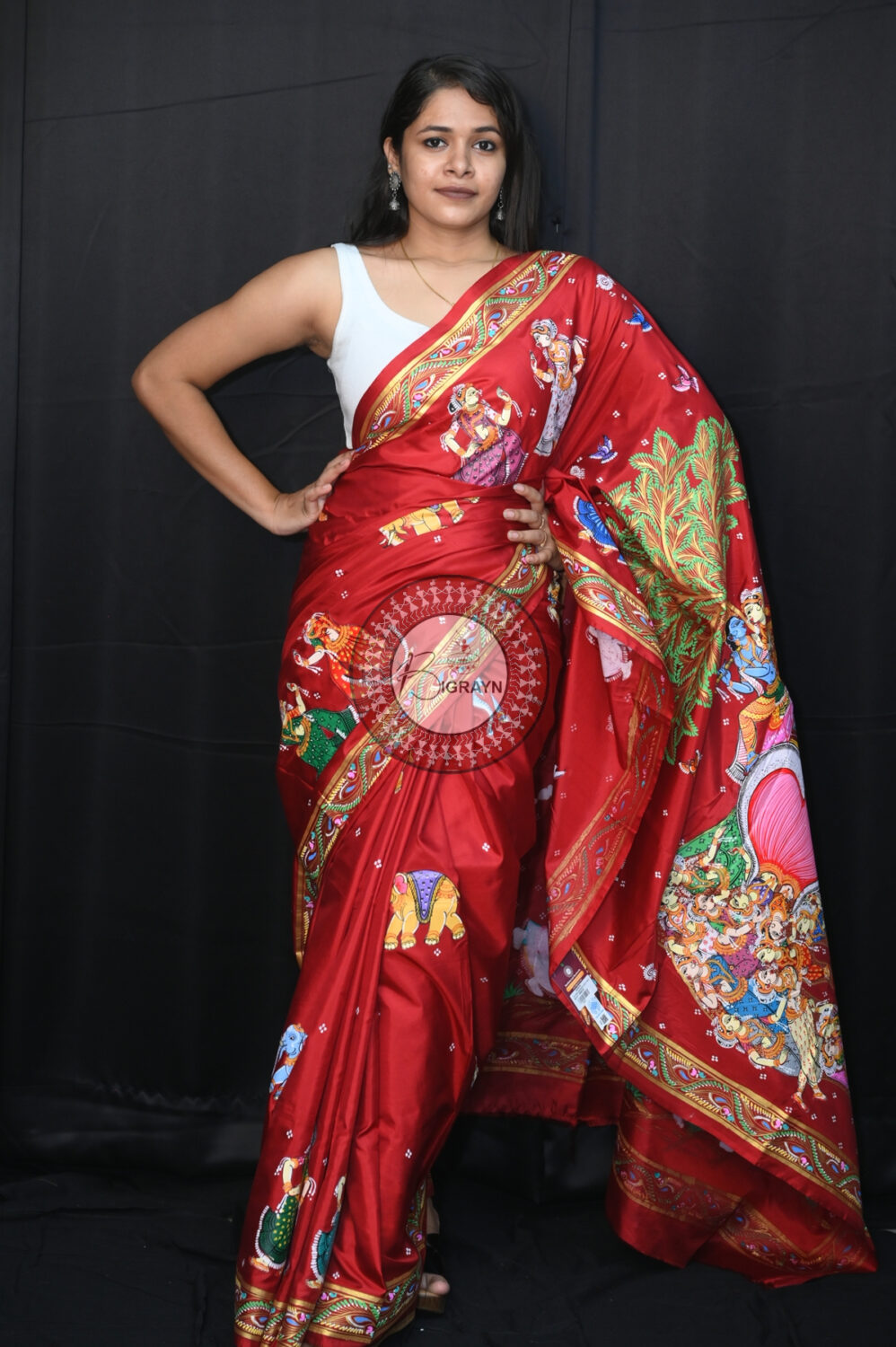 Maroon Kandarpa Hasti Pattachitra Silk Saree