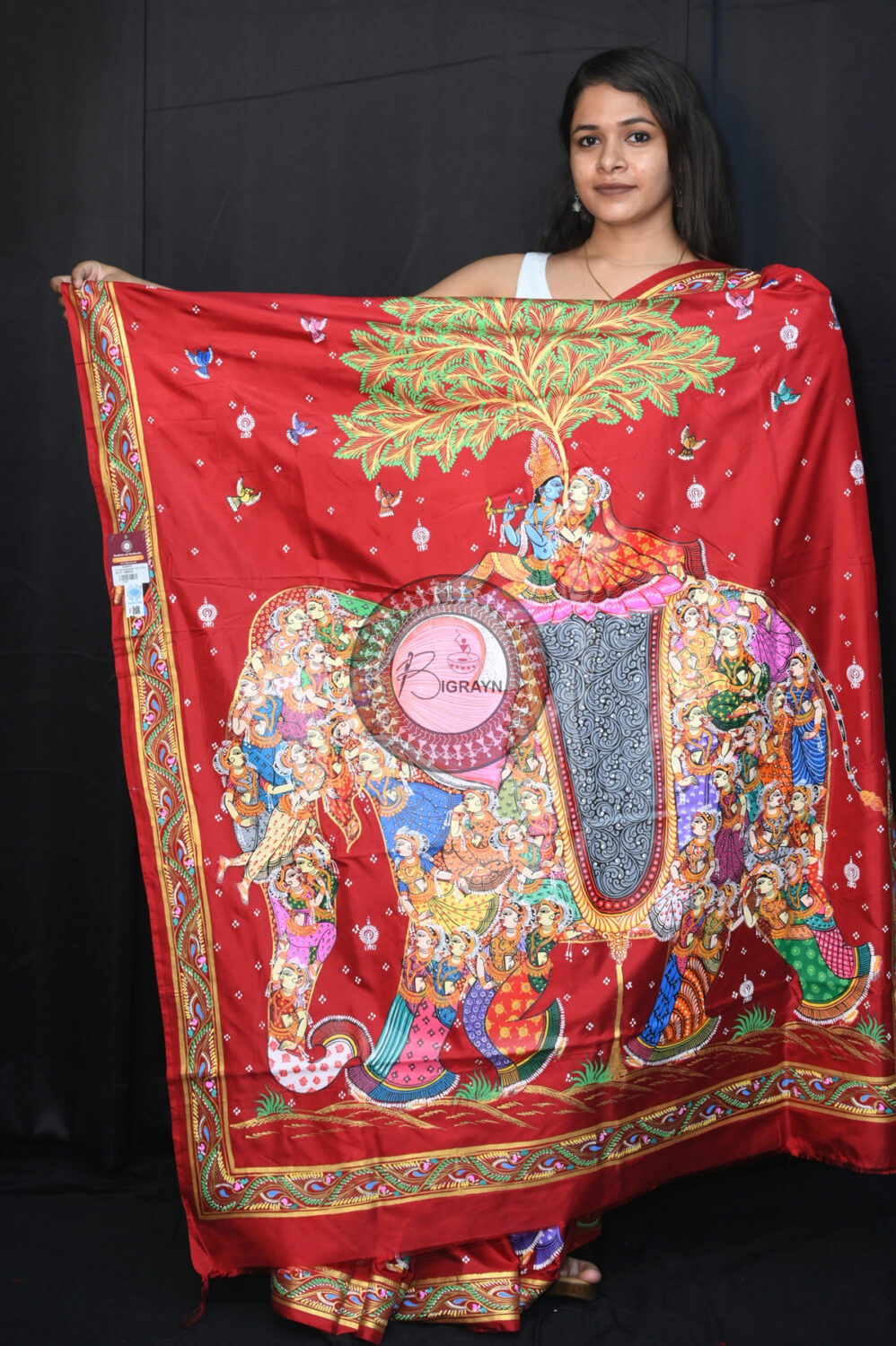 Maroon Kandarpa Hasti Pattachitra Silk Saree