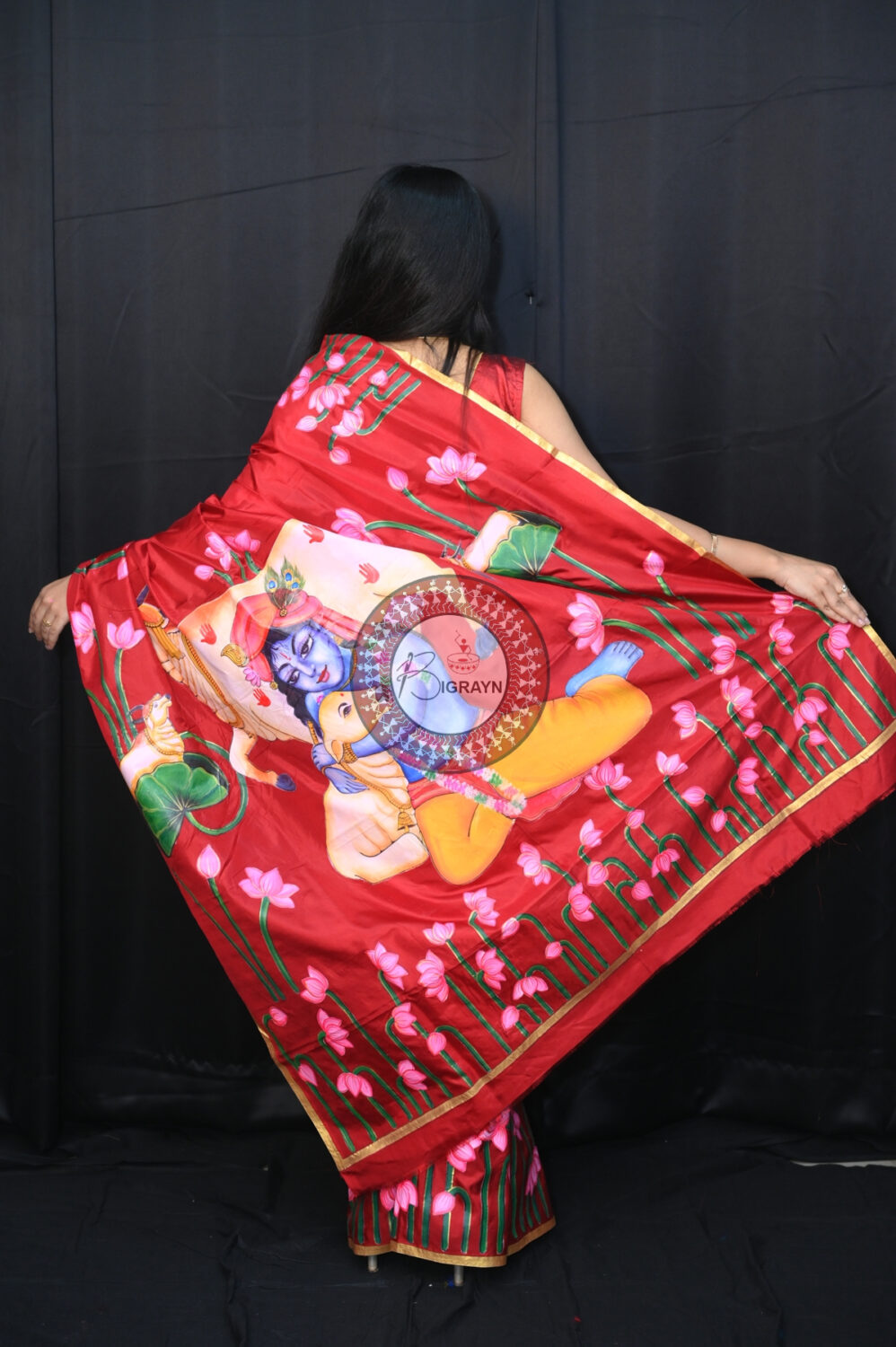 Maroon Krishna Pichwai Pattachitra Silk Saree