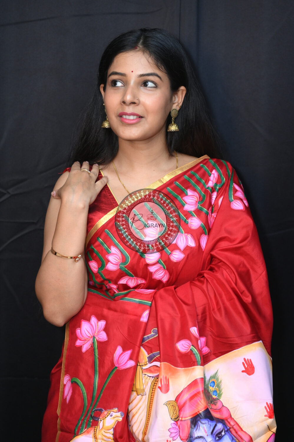 Maroon Krishna Pichwai Pattachitra Silk Saree