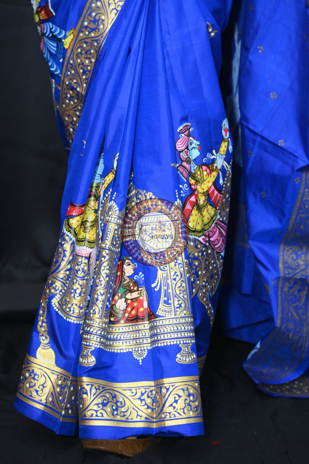 Blue Marriage Theme Pattachitra Silk Saree