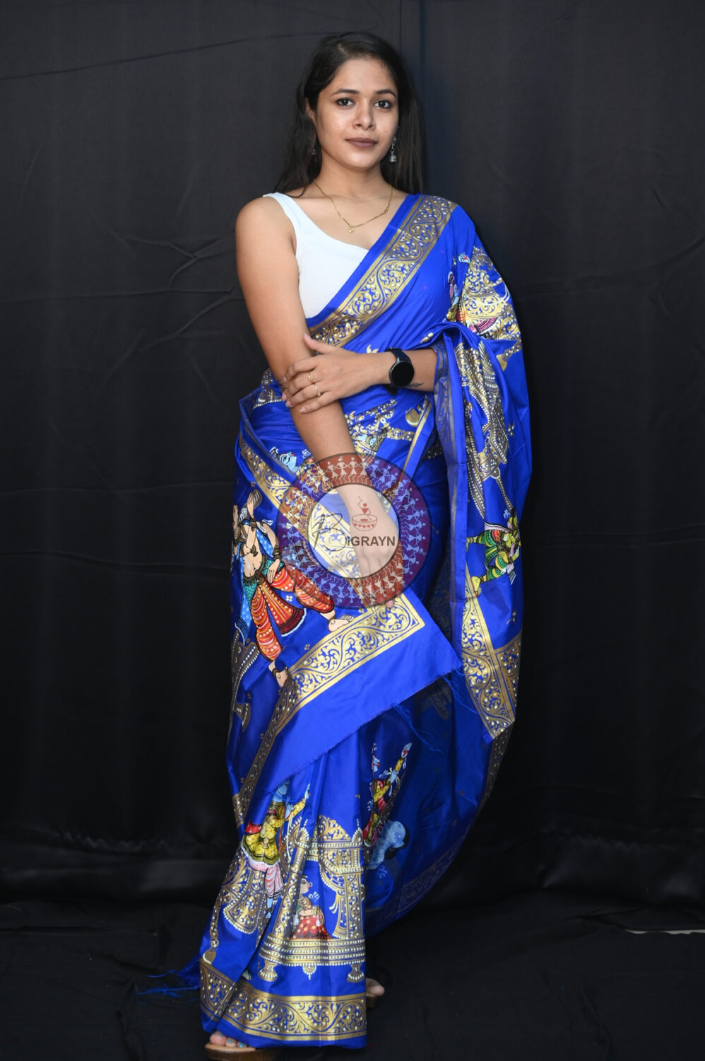 Blue Marriage Theme Pattachitra Silk Saree